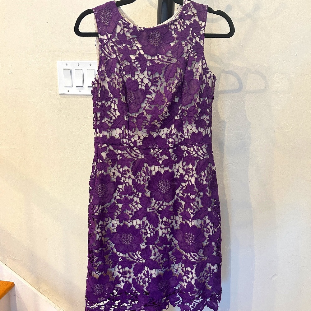 Purple Violet Floral Lace Dress Sleeveless Elegant